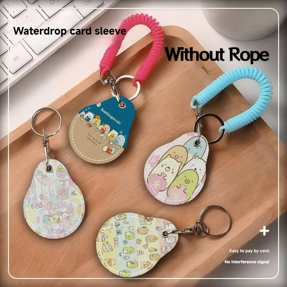 Cartoon Pink Sumikko Gurashi PU Access Case Anti-lost Anti-fall Card Holder Keychain Accessories Fingerprint-proof Key Tag Ring