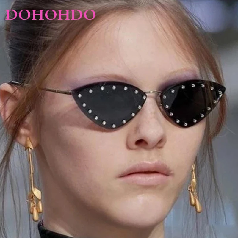 

New Fashion Frameless Metal Rivets Cat Eye Women Sunglasses Brand Design Sunglass Men Outdoor Driving Shade Eyewear Unisex UV400