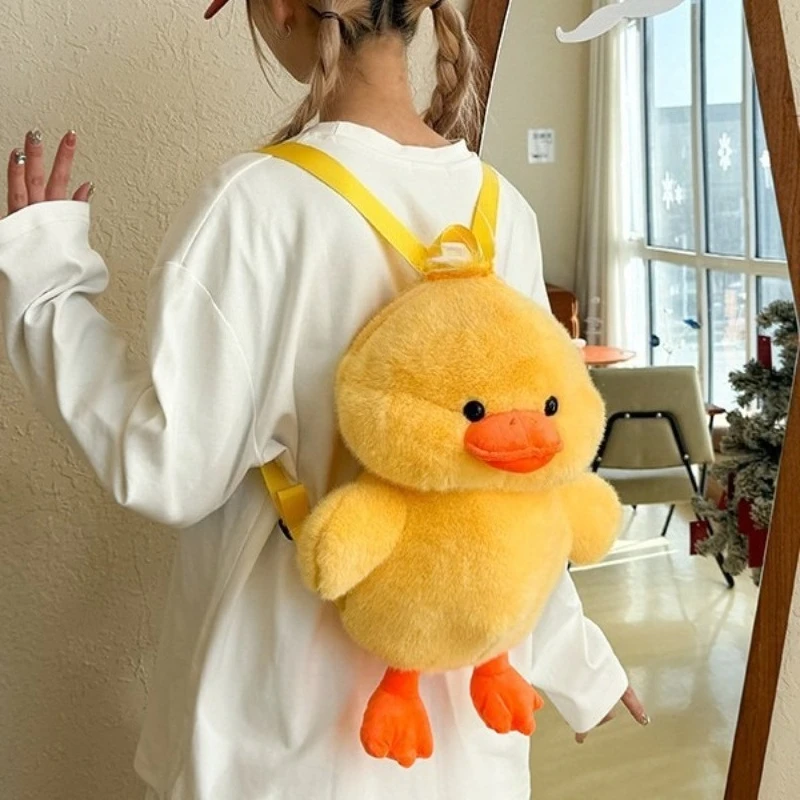 2026 SmallYellow Duck Plush Bag Soft Shoulder Backpack Cute Cartoon Travel School Gift for Teenage Girls Animal Bags Accessories