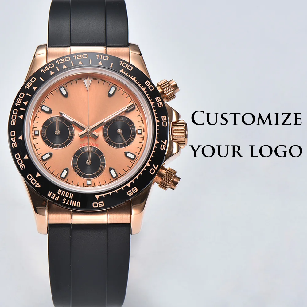 Customize logo new style man\'s VK63 watch luxurious sapphire316steel rose gold sports quartz watch VK63 movement Timing code