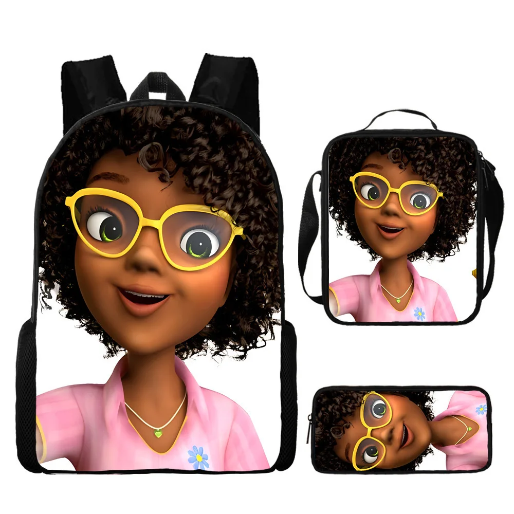 Trendy Popular African girls 3D Print 3pcs/Set Student School Bags Laptop Daypack Backpack Crossbody Lunch bag Pencil Case