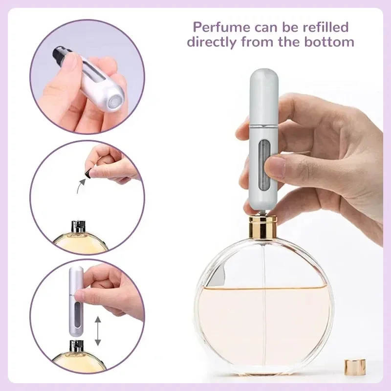 3/5/10pcs 5ml Bottom-fill Perfume Refillable Liquid Container for Cosmetics Fragrance Spray Dispenser Press Type Portable Bottle