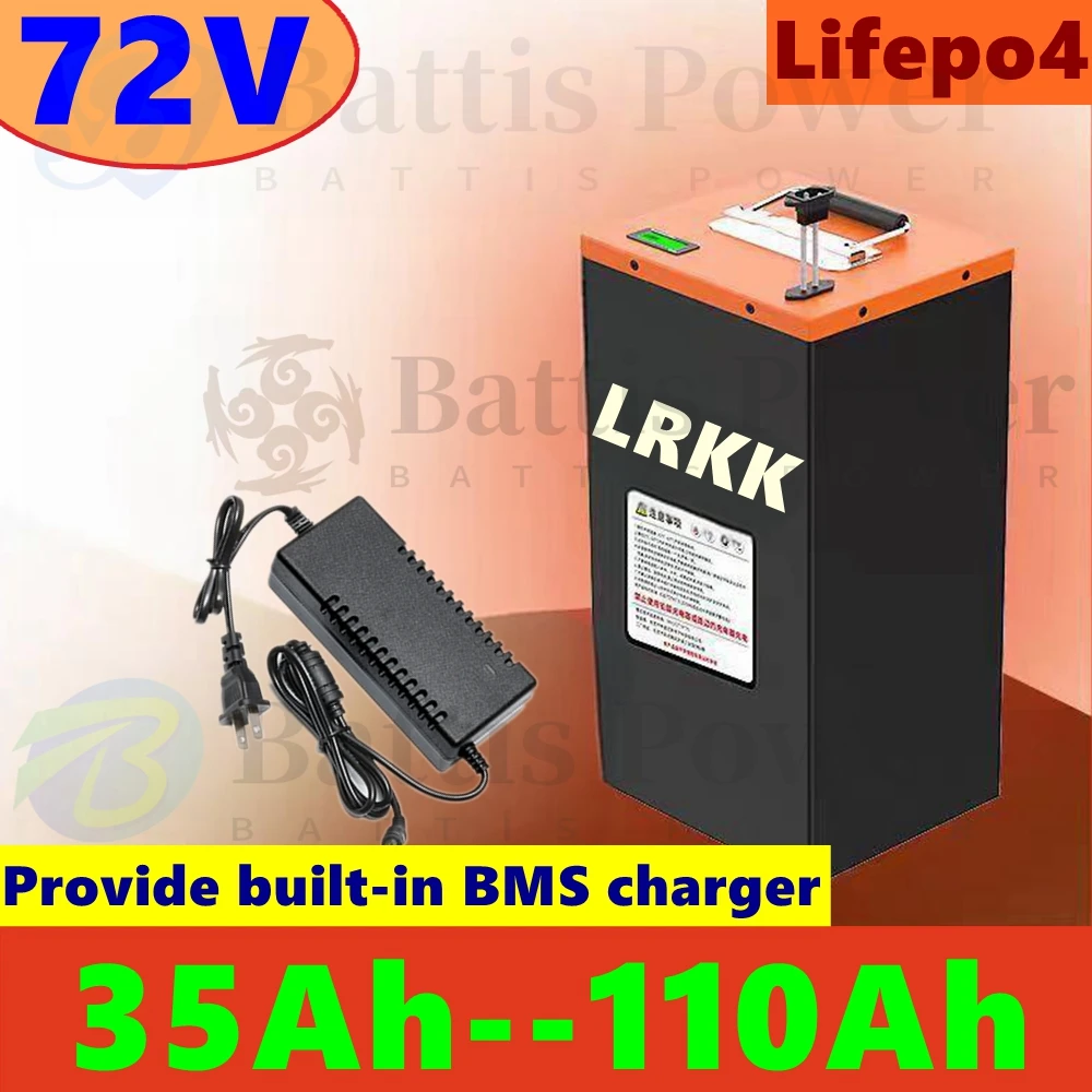 LRKK 72v Lifepo4 40Ah 50Ah 60Ah 70Ah 80Ah 100Ah 110Ah Lithium Battery for 2KW 3KW Electirc Motorcycle Two Wheeler Mini Car EV RV