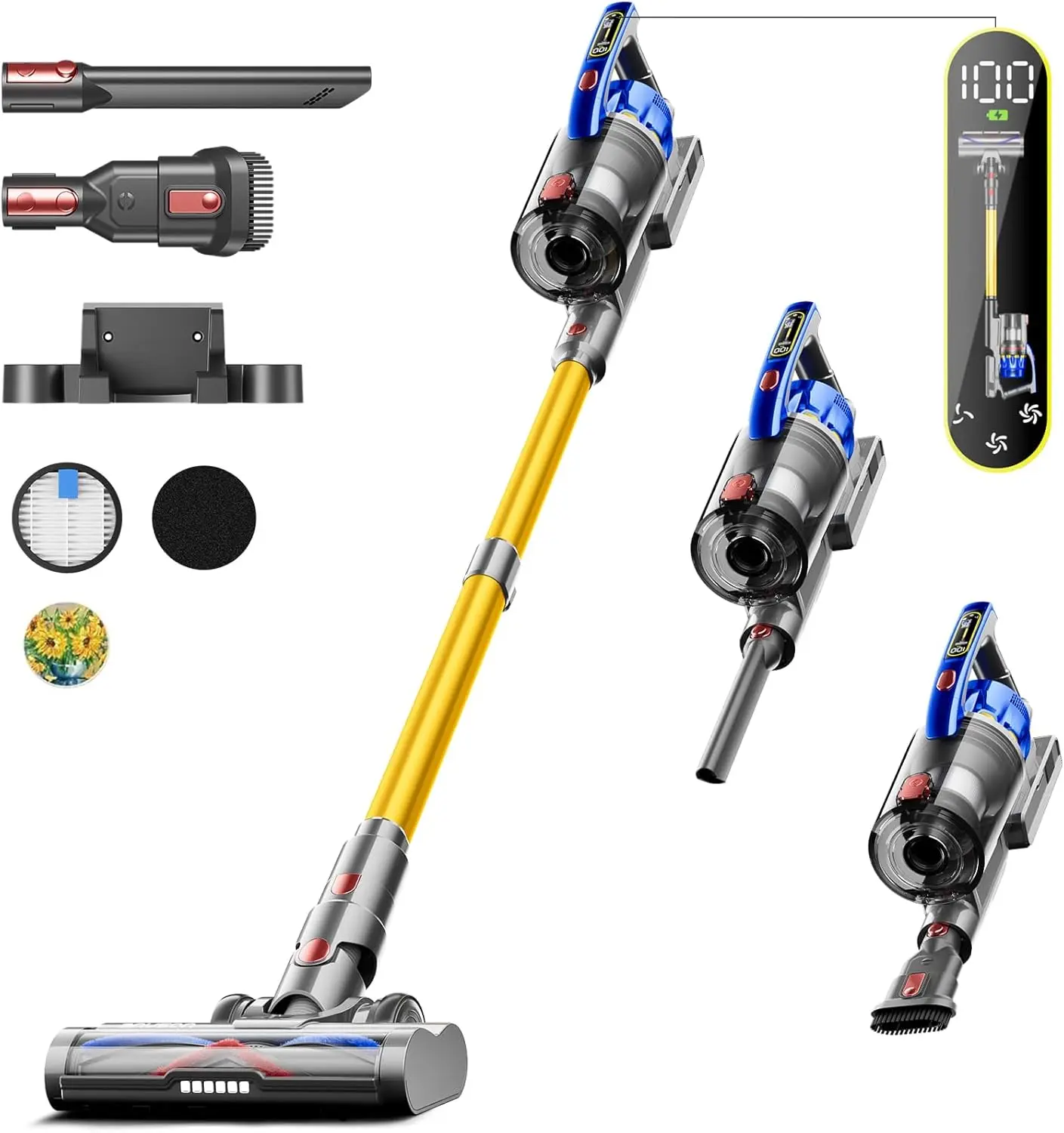 

Cordless Vacuum Cleaner, 50KPA 600W 70Mins Cordless Vacuum with Dual Handle, Stick Vacuum with Aroma Tablet, Anti-Tangle
