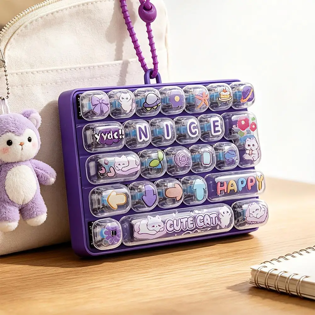 26-Key Decompression Button Cute Design Simulation Keyboard Mini Keyboard Pendant Transparent Cartoon Keyboard Keychain Gifts