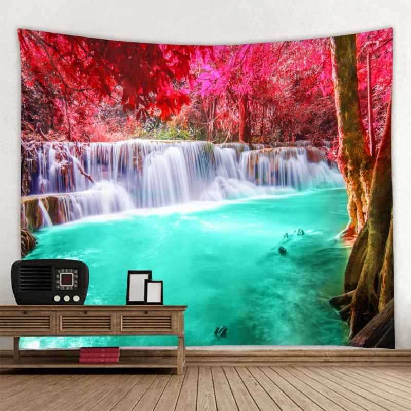 Beautiful Nature Waterfall Tapestry Forest Print Seascape Hippie Wall Hanging Bohemian Wall Tapestry Mandala Wall Decoration