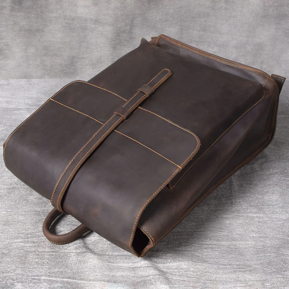 S.WORKER Vintage Echtleder 14" Laptop-Rucksack Herren Casual Preppy Schultasche Crazy Horse Rindsleder Tasche – Detail 19