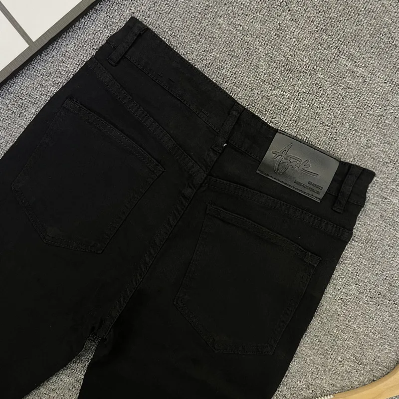 

Мужские джинсы Slim Fit, повседневные американские эластичные брюки с черной талией, корейская версия, весенне-осенние модные длинные брюки, молодежные брюки
