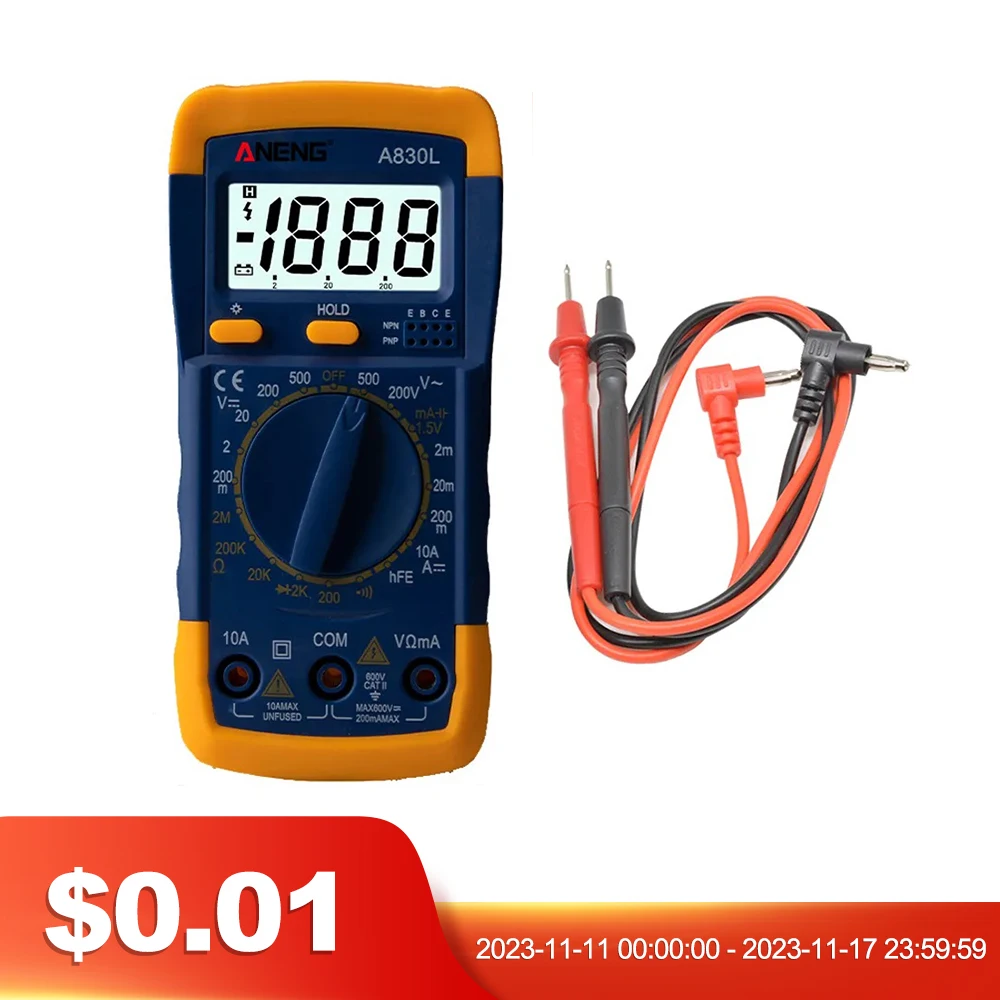 LCD Digital Multimeter A830L AC DC Voltage Diode Freguency Multitester Current Tester Luminous Display with Buzzer Function