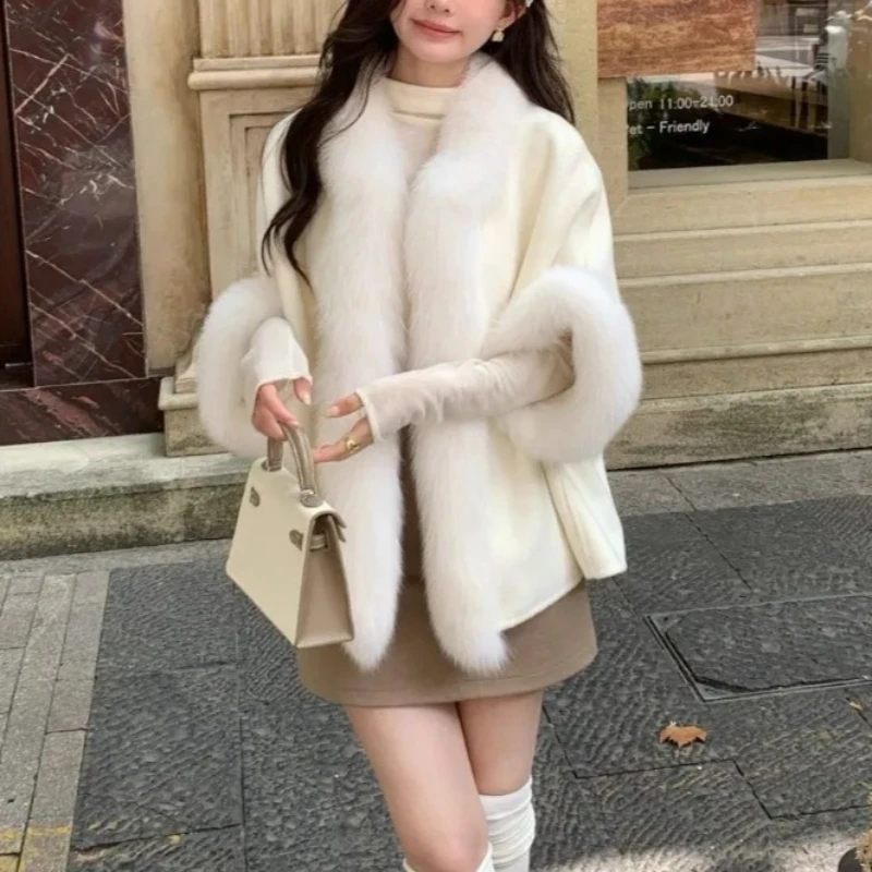 

Winter Korean Fashion Thickened Women's Windbreaker Chic Solid Warm French Elegant Fur Ollar Casual Trench Coat Woman Clothing