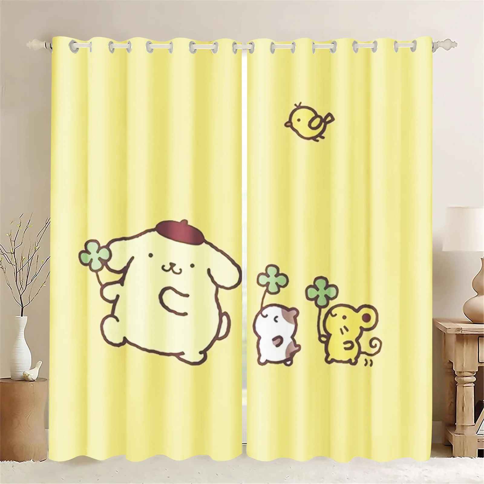 Pompompurin الكلب الكرتون ثلاثية الأبعاد طباعة نافذة ستائر التعتيم لطيف الوردي البوليستر لغرفة نوم الأطفال وغرفة المعيشة ديكور