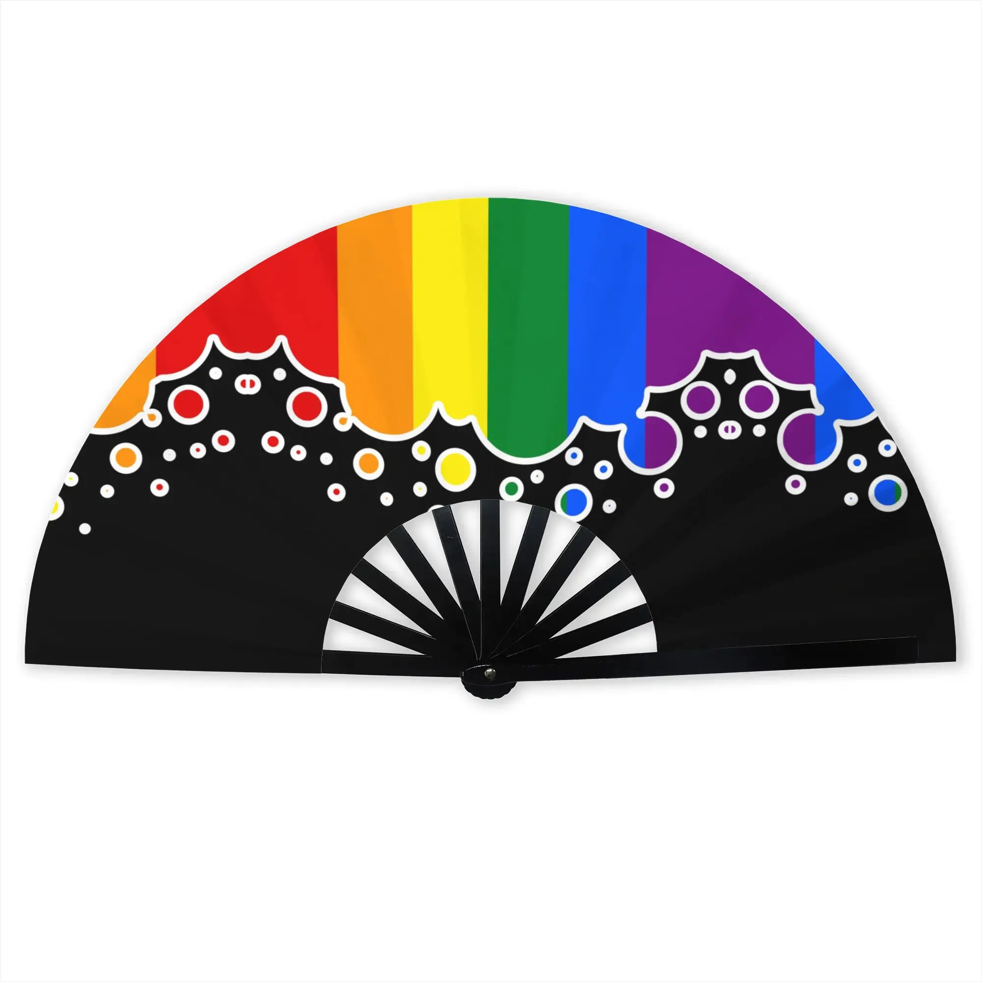 Gay Pride Flag Falling Bubbles Silhouette on Black Hand Fan Unisex LGBT Rainbow Printed Polyester Fan Aesthetic For Dancing Gift