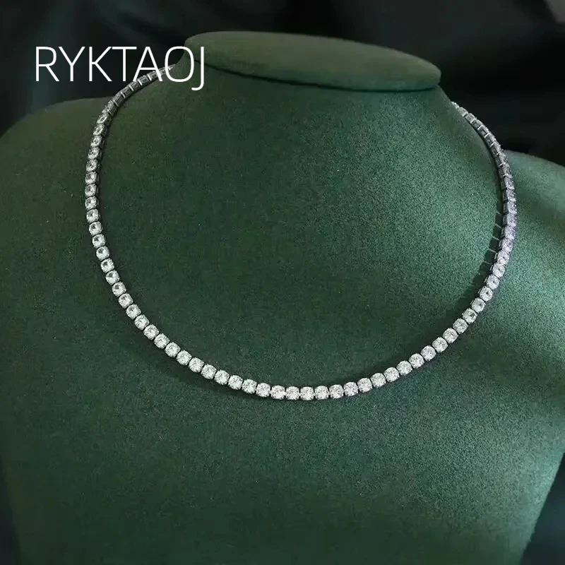 925 Sterling Silver Tennis Necklace for Women, 2MM‑4MM Round AAA Zircon Chain Necklace, 40‑50CM Thin Choker, Fine Jewelry Gift