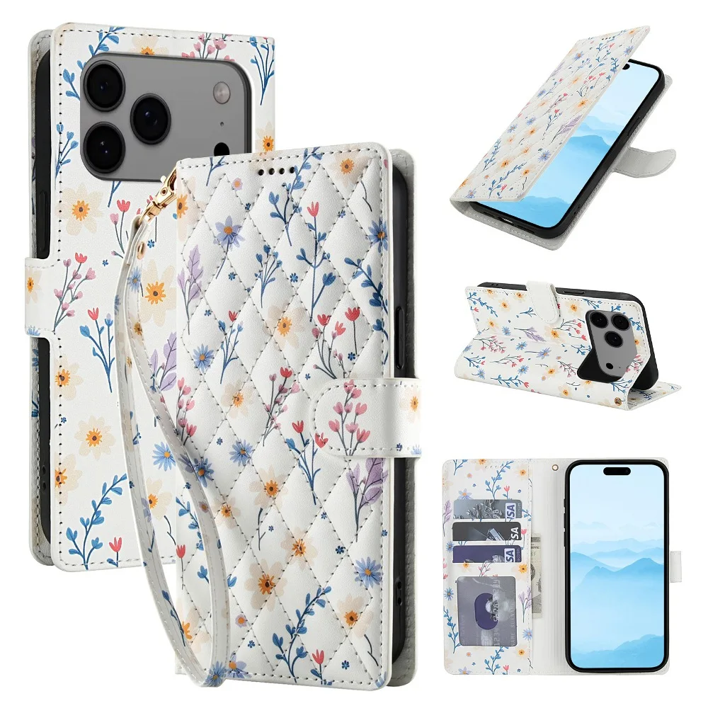 

Colorful Flowers Magnetic Flip Phone Cover for Samsung Galaxy S22 S23 FE S24 Plus S25 Ultra with Wrist Strap