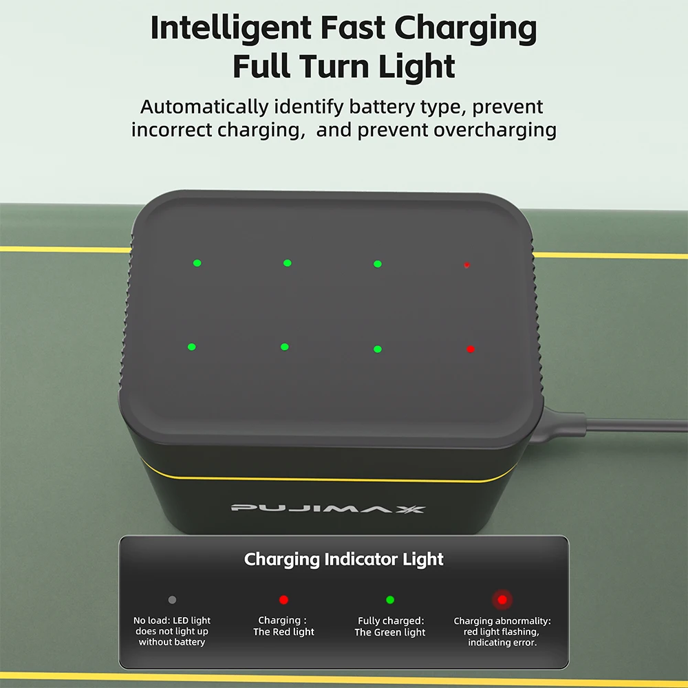 PUJIMAX 8-Slot AA 1.5V Rechargeable Battery Charger High Capacity 3400mWh Battery Fast Charging Durable Charging Case Batteries