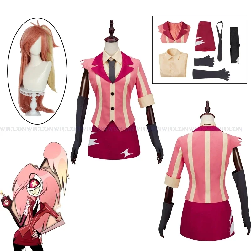 Vaggie Cosplay Costume Gloves Suits Anime Hazbin Cartoon Wig Women Hotel Cherri Bomb Costume Roleplay Fantasia Outfit Halloween