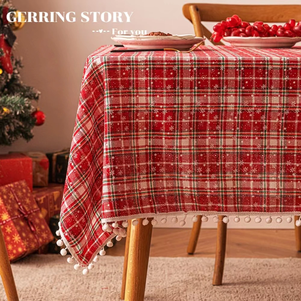 Gerring Christmas Snow Tablecloth Print Coffee Table Dresser Cover New Year Decorative Background Tablecloths For Events