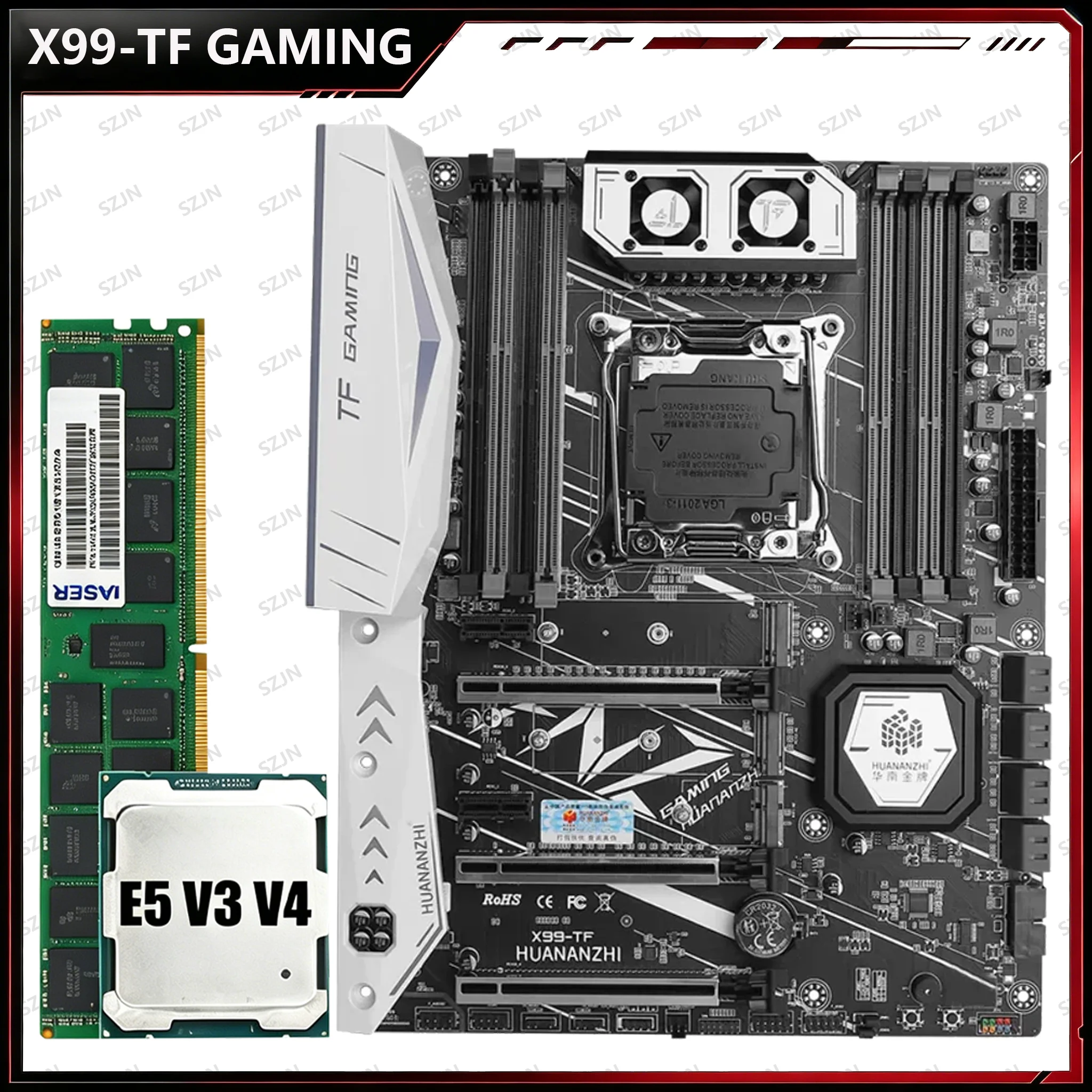 HUANANZHI X99-TF V6.0 Gaming Motherboard LGA2011-3, Support Xeon E5 V3/V4, DDR3&DDR4 RECC/NON-ECC RAM, M.2 NVME Mainboard Kit