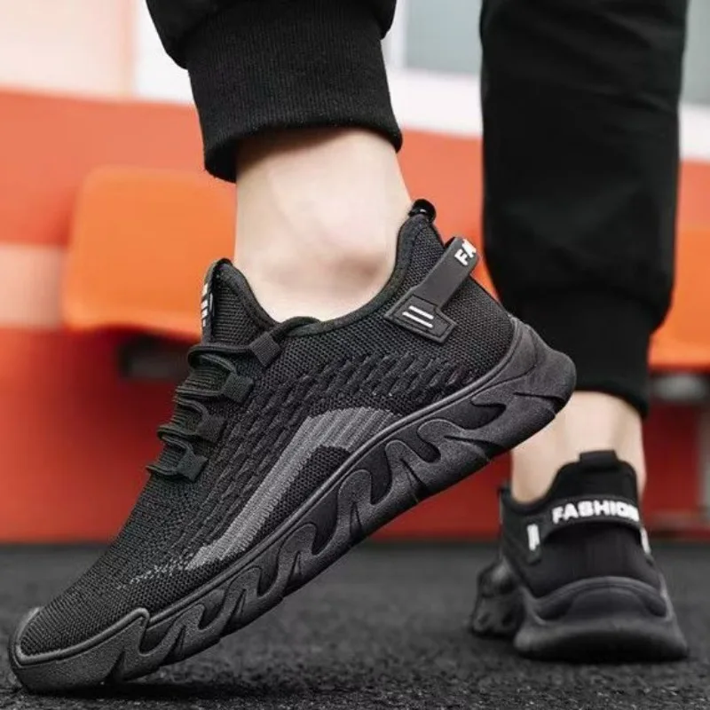 Summer Breathable Flying Weave Man Shoea Light Thick Sole Non-slip Casual Running Sneakers Soft Sole Outdoor Walking Sport Shoes