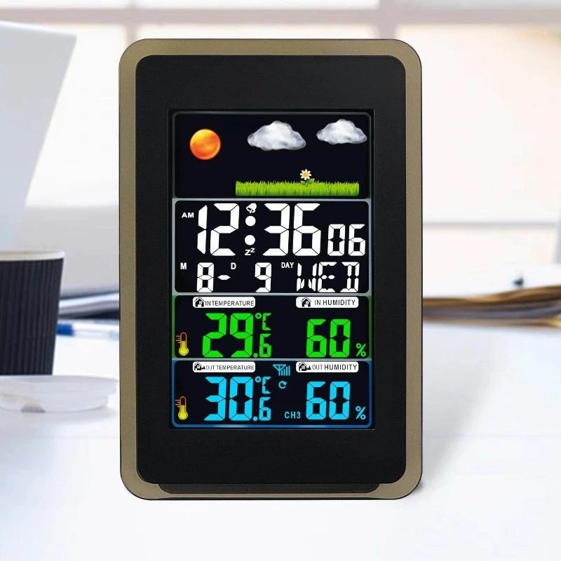 Color display weather forecast clock indoor and outdoor temperature and humidity weather monitoring alarm clock H173G
