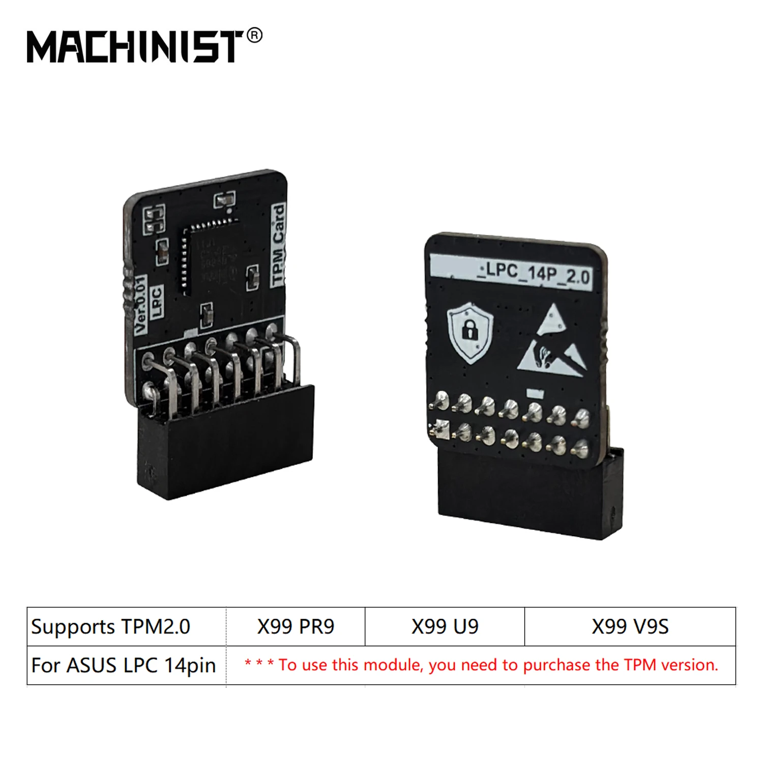 Módulo TPM2.0 de placa base MACHINIST X99 para interfaz ASUS LPC de 14 pines compatible con X99 PR9/X99 U9/X99 V9S