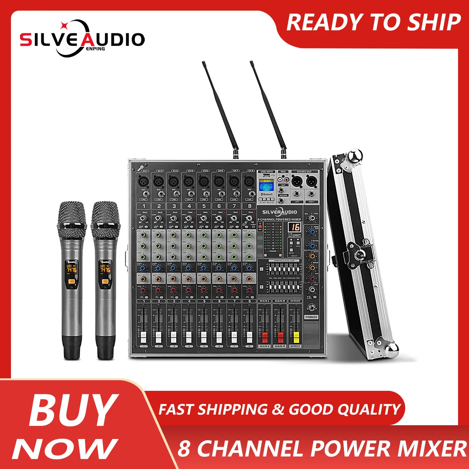 GAX-MK290 Professional 8-channel Stage Performance High-Power Active Mixer Amplifier Integrated Machine With Wireless Microphone