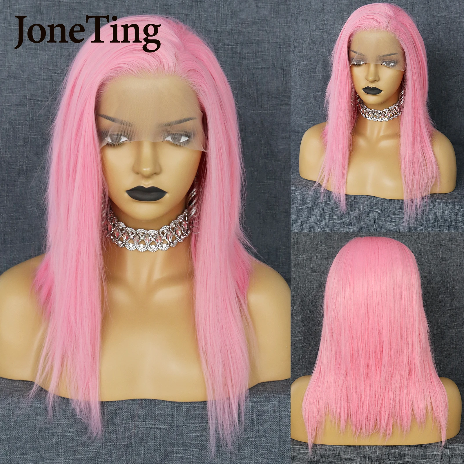 JT Synthetic Charisma Short Straight Hair Pink Wigs Natural Hairline Synthetic Lace Front Wig Cosplay Wig for Women Bob Lace Wig