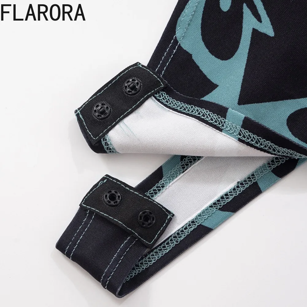 FLARORA Sexy Mesh Print Two Piece Sets Woman Round Neck Long Sleeve Bodysuits And Pants Outfits Fancy Party Clubwear Clothing