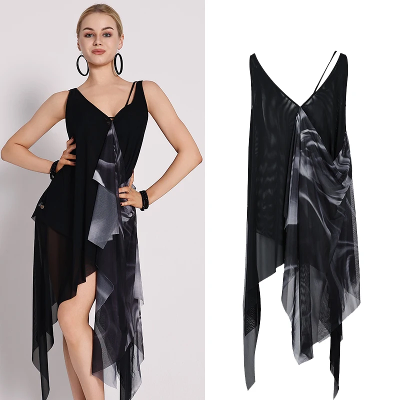 Robe de spectacle de danse latine pour femmes, vêtements d'entraînement amples et Sexy, Costumes de scène de danse latine pour adultes, nouvelle collection 2025 DQS20708