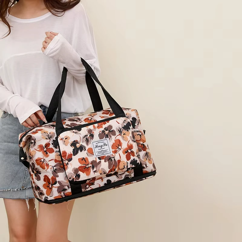 Women\'s printed fitness travel bag expandable waterproof sports swimming large capacity handbag luggage
