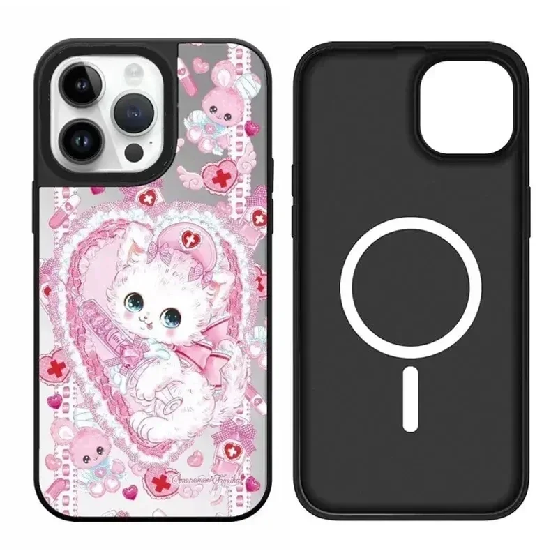 

Pink Cat iPhone 11 12 13 14 15 Pro Max Mirror Surface MagSafe Case Cover Shell