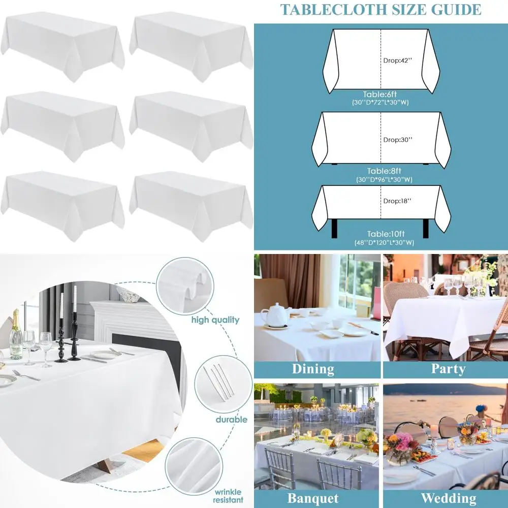 

Polyester Rectangle Tablecloths, 6 Pack, 90x156 Inches, Stain and Wrinkle Resistant, Dining Table Covers for Everyday Use