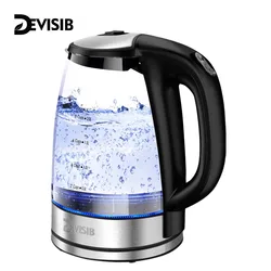 DEVISIB 2L Larger Capacity Electric Kettle 2200W LED Indicator Removable Filter Glass Body Ideal for Coffee Tea Hot Water Boiler