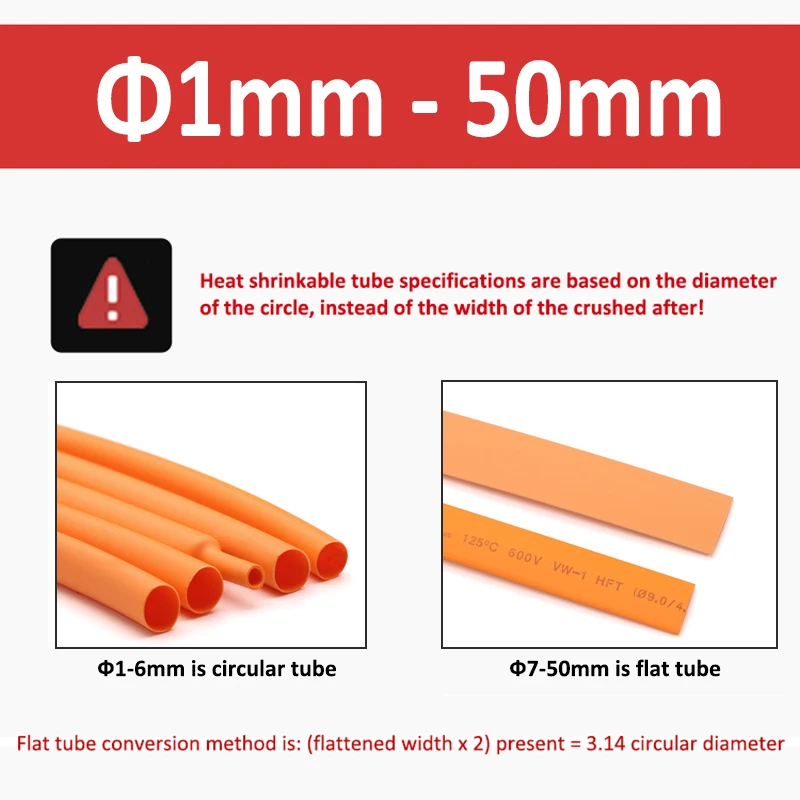 1 Meter Diameter 1mm-50mm Orange Heat Shrink Tube 2:1 Polyolefin Thermal Cable Sleeve Insulated Cable Wire Heatshrink Tube