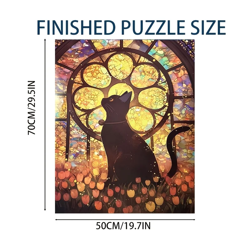 1000pcss Ebony Feline Jigsaw Puzzle 27.5x19.7 Inches for Cat Lovers with Paper Box And Reference Poster