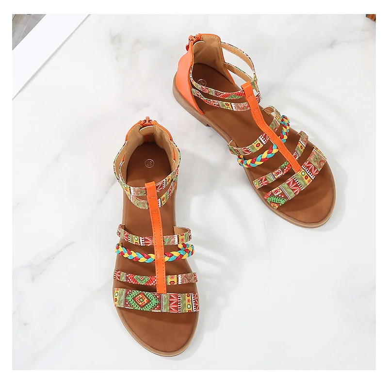 Fashion Women\'s Sandals Bohemia Flat Casual Shoes Bead Slip Open Toe Shoes Sandals Women Summer Women Sandals Rome Shoes