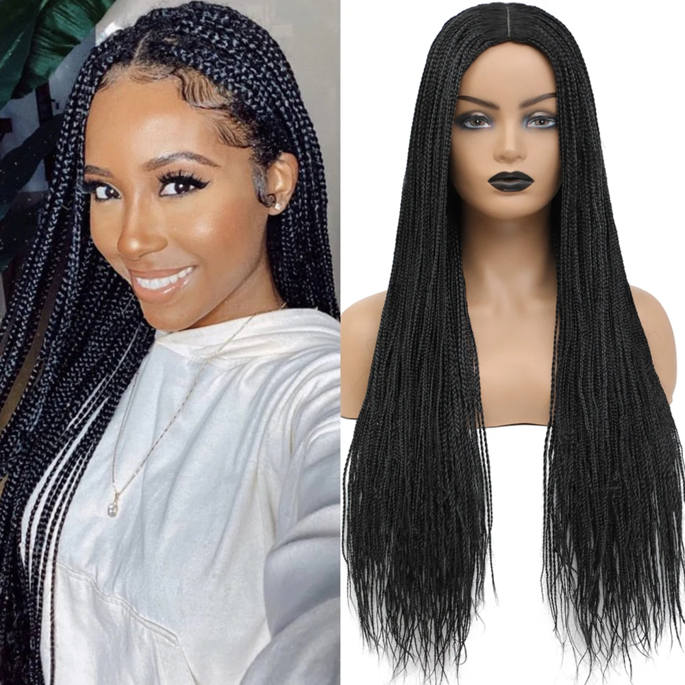 Ombre 1B 27 30 Gray Box Braid Wigs for Black Women Long Synthetic Wigs Heat Resistant Fiber Micro Braids Wig Knotless Braid Wig