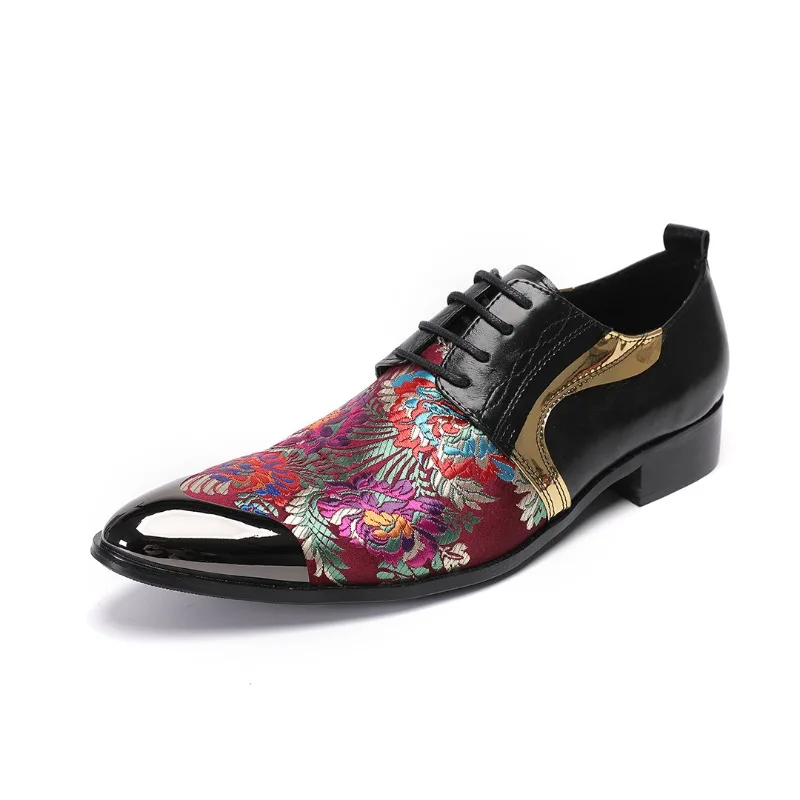 

2026 New Black Printed Men's Lace Up Sleeve Leather Shoes Pointed Casual Business Dress Shoes Fashionable Party Wedding Shoes