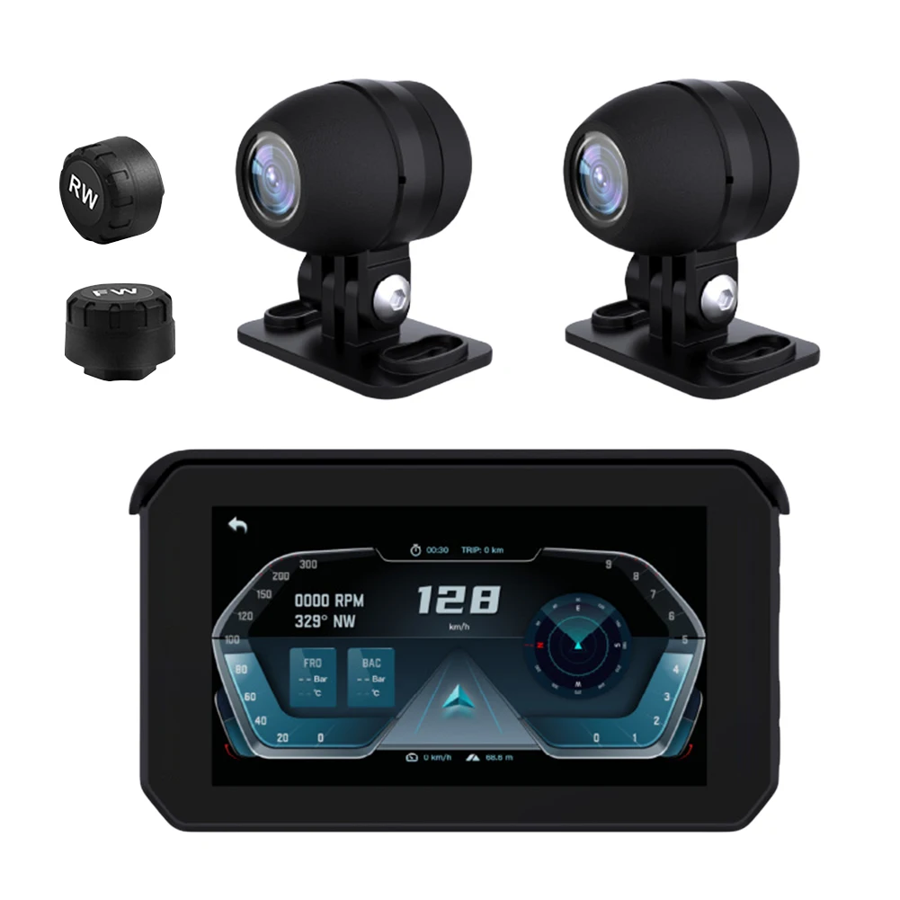 

Беспроводной монитор HD 1080P с CarPlay и Android Auto, 5-дюймовый GPS-экран, запись аудио, сенсорный IPS-экран, мониторинг давления в шинах, видеорегистратор
