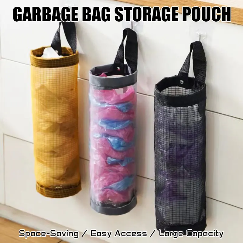 No-Fold Plastic Bag Organizer – Reusable Hanging Pouch for Kitchen & Bathroom Cabinet Doors