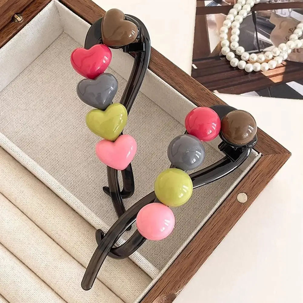 

Love Heart Beaded Ponytail Clip Twisted Barrettes Shark Hair Clip Elegant Colorful Ball Shape Back Head Hairpin Hair Accessories