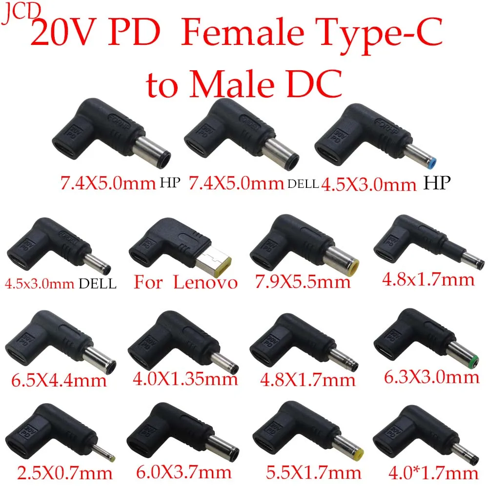 1szt PD 20V USB 3.1 Type-C żeńskie do DC 2.5*0.7 4.0*1.35/1.7 męskie złącze Zasilacz do laptopa Wtyczka konwertera do ASUS HP Dell