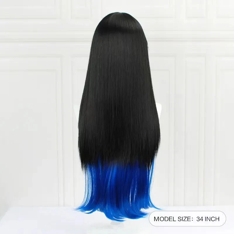 Cosplay short wig, teen black with blue gradient color