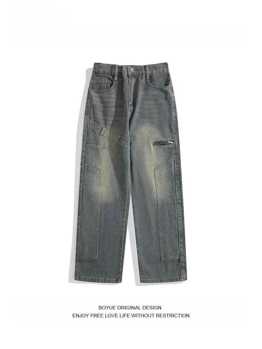 

Мужские джинсы Boyue American Waed Workwear с полуэластичным поясом, в ретро-стиле, прямого кроя, повседневные, свободные, длинные брюки