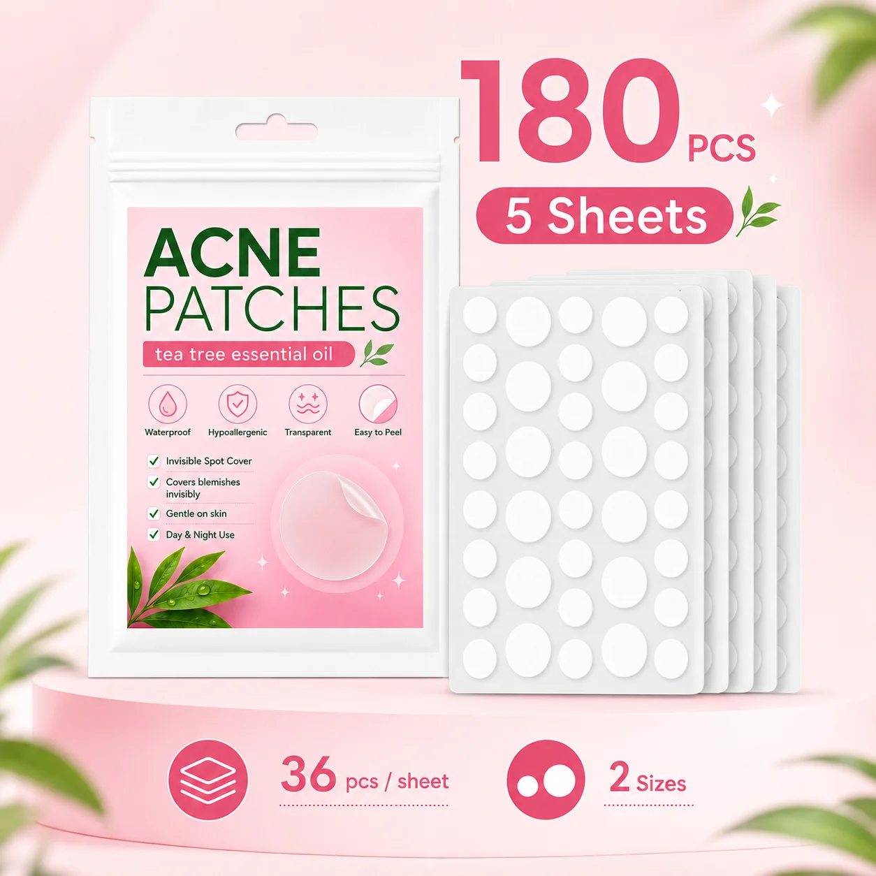Bulk Pack Hydrocolloid Spot Patches 180/360/540PCS Waterproof Sweat-Proof Seamless Gentle Non-Irritating Skin Refreshing