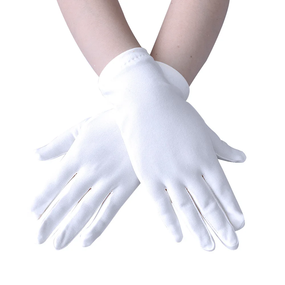 New Satin Full Finger Party Short Gloves For Women Girls Spring Autumn Solid Mittens Outdoor Dance Dress Up Bride's Gloves