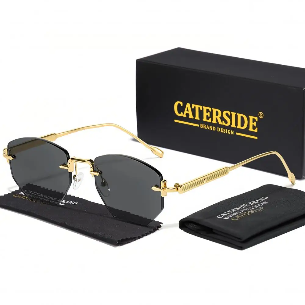 CATERSIDE Herrenmode Retro Rahmenlose Sonnenbrille Polygon Randlose Y2K Sonnenbrille Frauen Reise Party Business Brillen UV400 – Detail 9