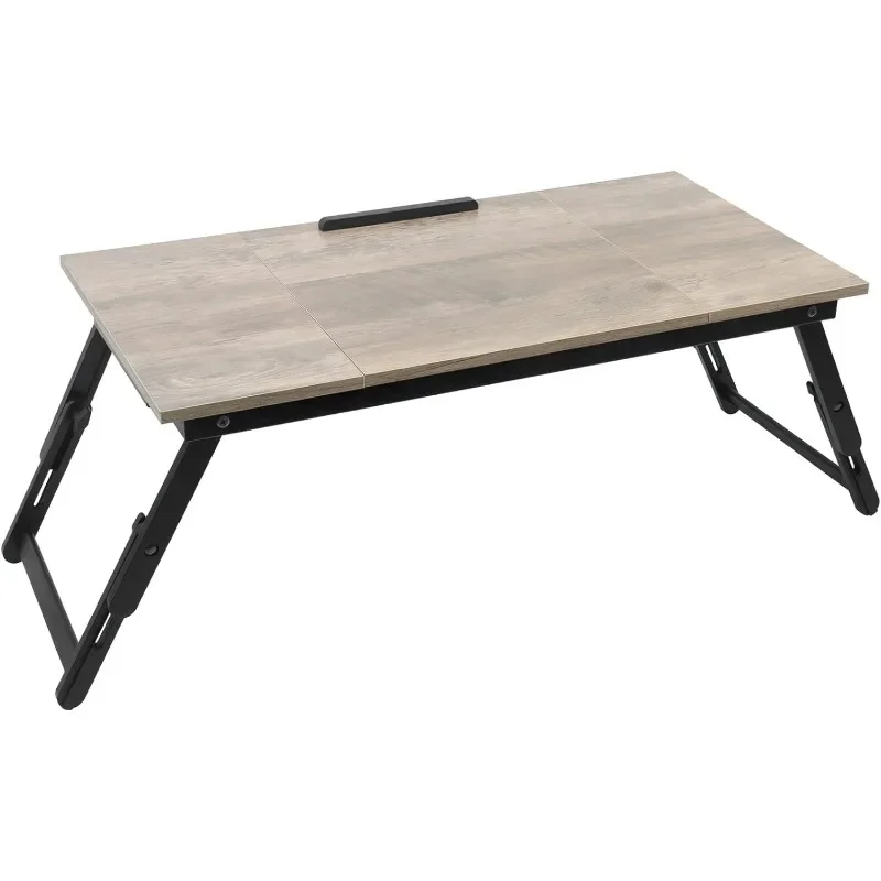 Bamboo Laptop Desk Bed Tray Table Adjustable Table for Computer Tilting Top Foldable Leg with Drawer