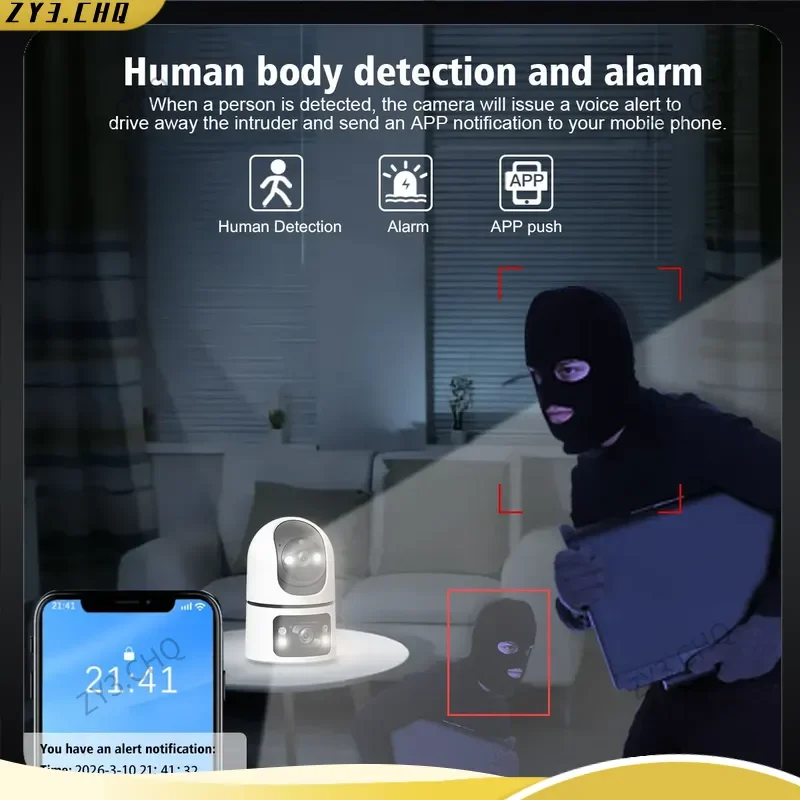Wifi Indoor Smart Camera 3mp Dual Screen Lens 2.4g Infrared Night Vision Motion Detection Auto Track Two-Way Voice Audio