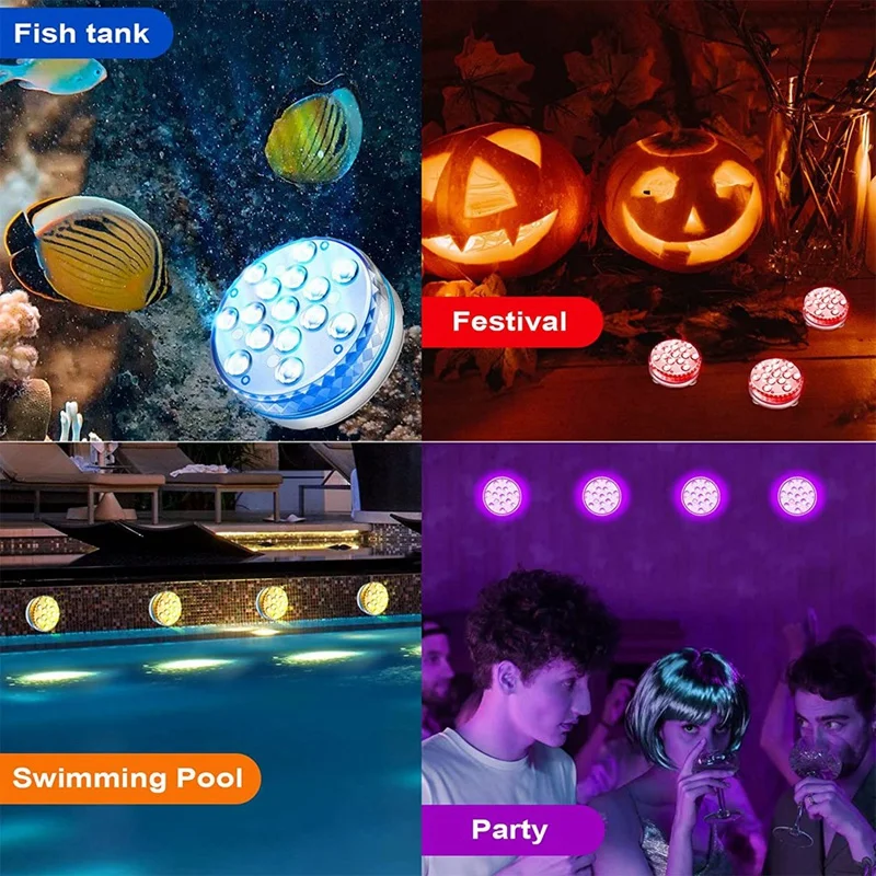 Submersible LED Lights With Remote , Pool Lights Waterproof 15 Led Beads 16 RGB Color, Underwater Led Lights-4 Packs